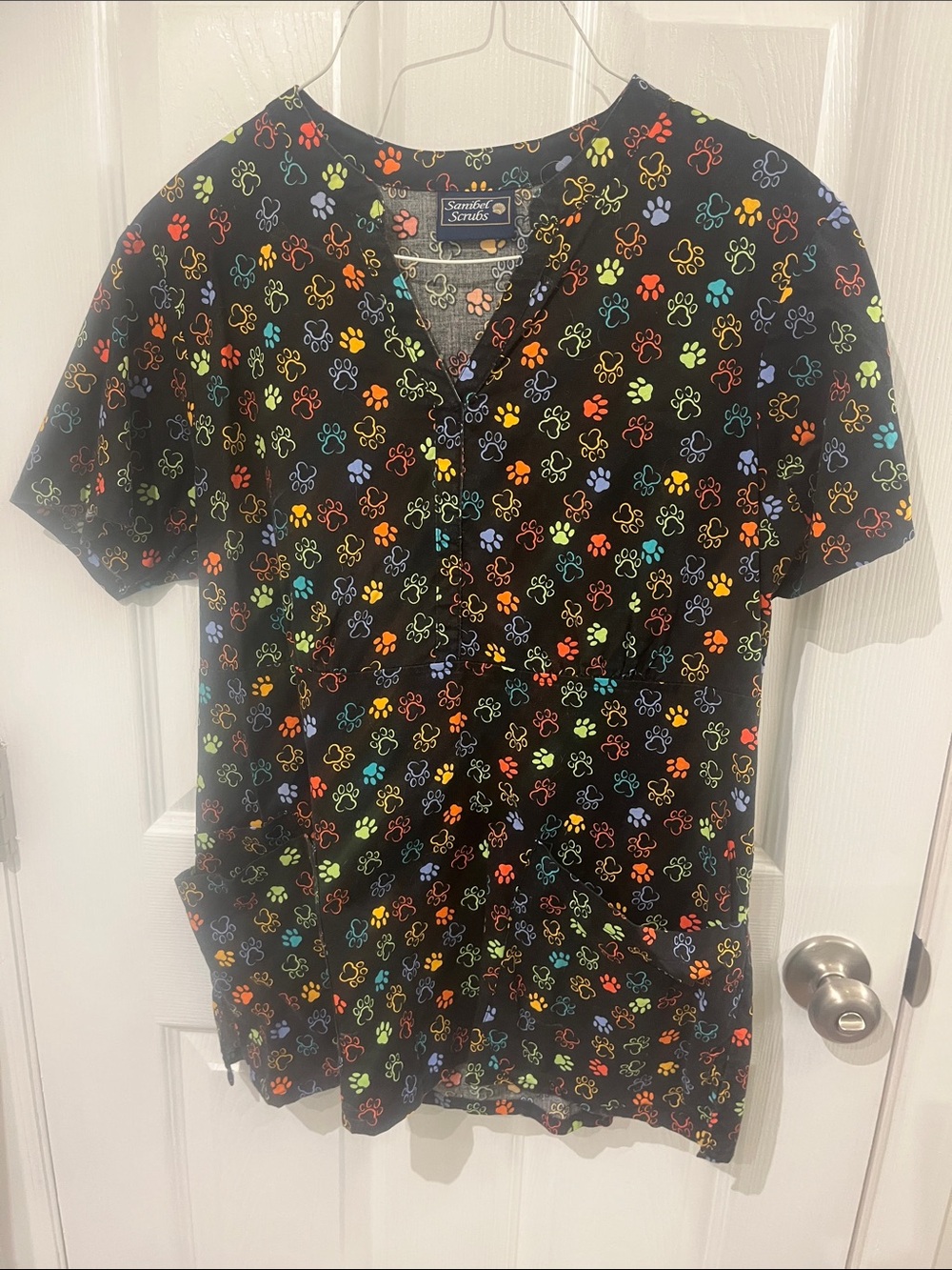 Women’s Black Paw Print Scrub Top